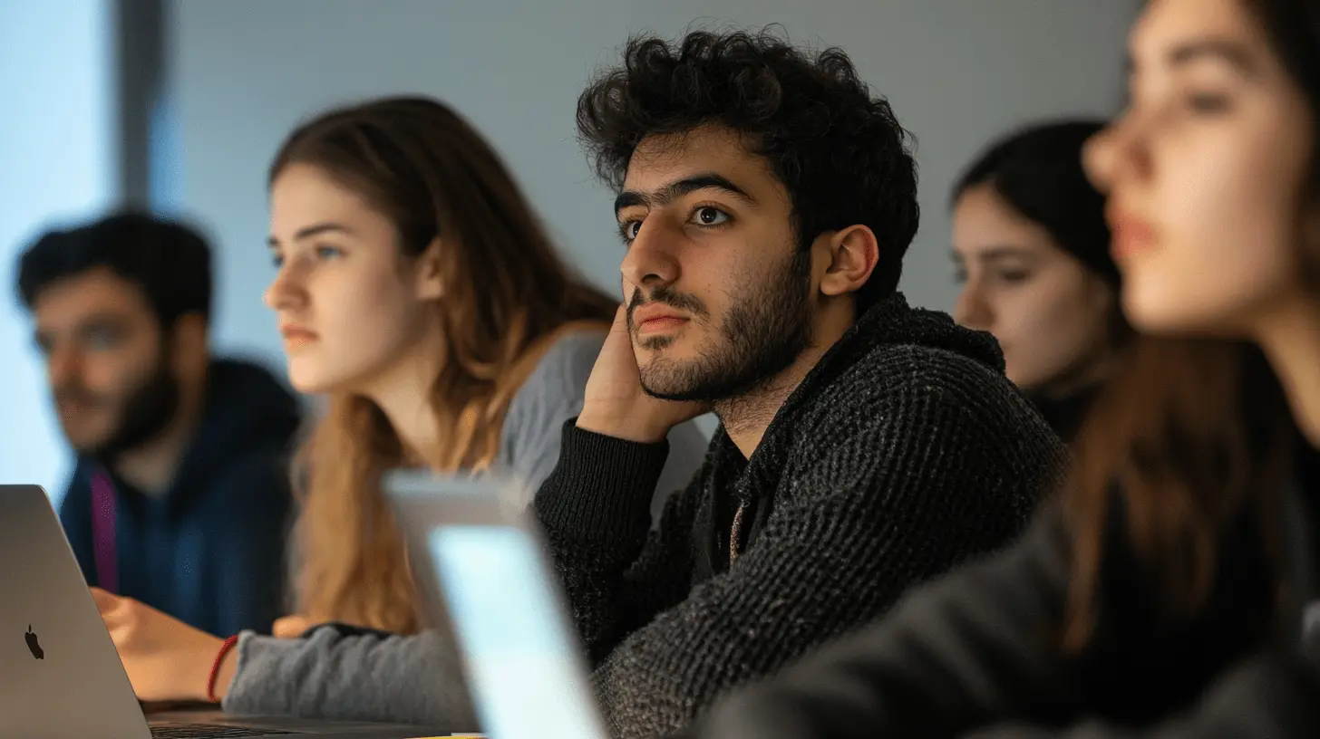 a group of students with laptops sitting at a table